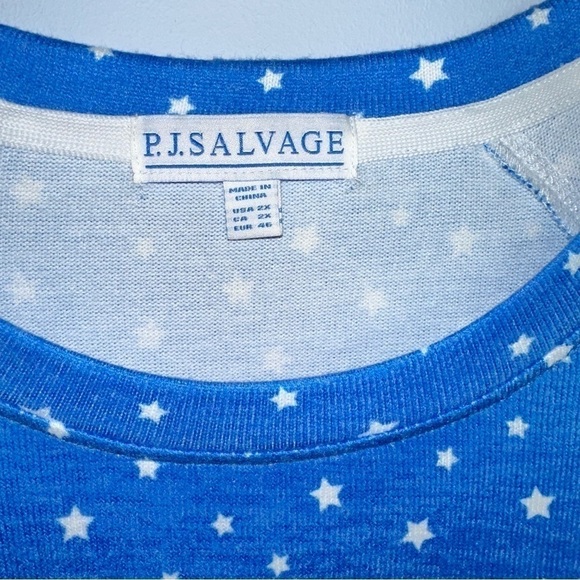 PJ Salvage Long Sleeve Blue w/ White Stars Soft Pajama Top Plus Size 2X NWT - Picture 4 of 6